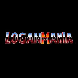 "LOGANMANIA" written in Wrestlemania style, using a chrome font with a sunset gradient within the letters, set against a stark black background