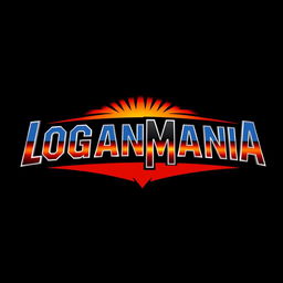 "LOGANMANIA" written in Wrestlemania style, using a chrome font with a sunset gradient within the letters, set against a stark black background