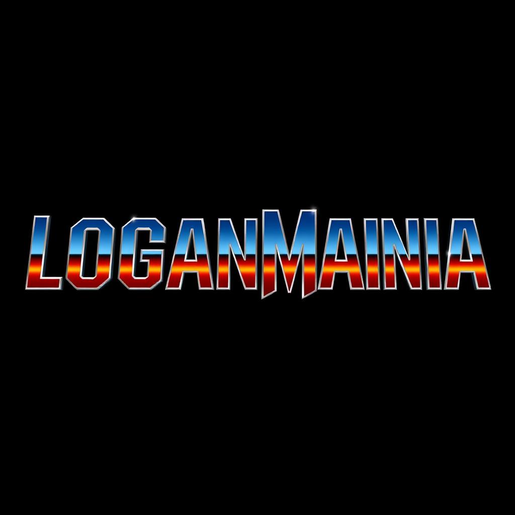 "LOGANMANIA" written in Wrestlemania style, using a chrome font with a sunset gradient within the letters, set against a stark black background