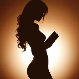 Silhouette of a sensual woman holding a book, with elegant curves and an alluring posture