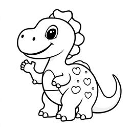 A cute, cartoon-style dinosaur with a friendly smile, designed for a coloring book