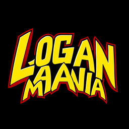 A bold and dynamic logo featuring jagged letters spelling "LOGAN MANIA"