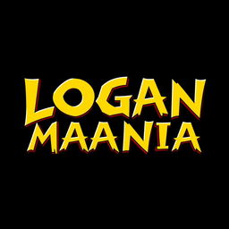 A bold and dynamic logo featuring jagged letters spelling "LOGAN MANIA"