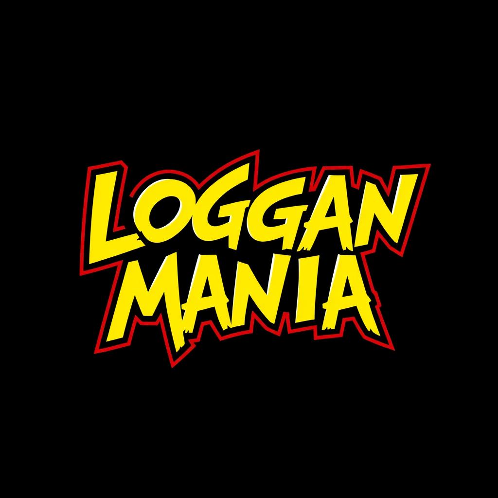 A logo featuring jagged letters spelling "LOGAN MANIA" in a dynamic and eye-catching style