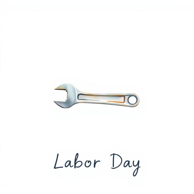 A minimalist watercolor illustration of a single industrial tool, such as a wrench or bolt, symbolizing Labor Day and its connection to an industrial supplies company