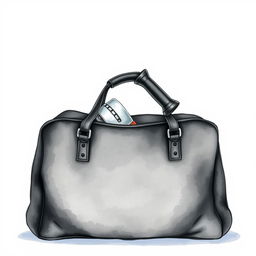 A watercolor illustration of a black bag with an angle grinder partially visible from its top, set against a blank canvas