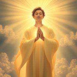 A serene and spiritual scene of a person embracing a divine light, symbolizing the essence of God