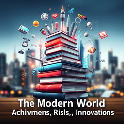 A visually striking book cover illustrating 'The Modern World: Achievements, Risks, Innovations'