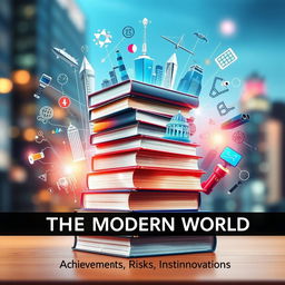 A visually striking book cover illustrating 'The Modern World: Achievements, Risks, Innovations'