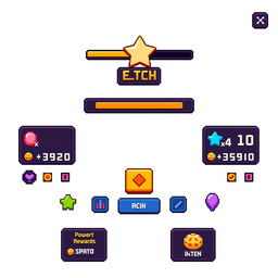 A pixel art style UI interface for a clicker game developed in Unity, set against a white background