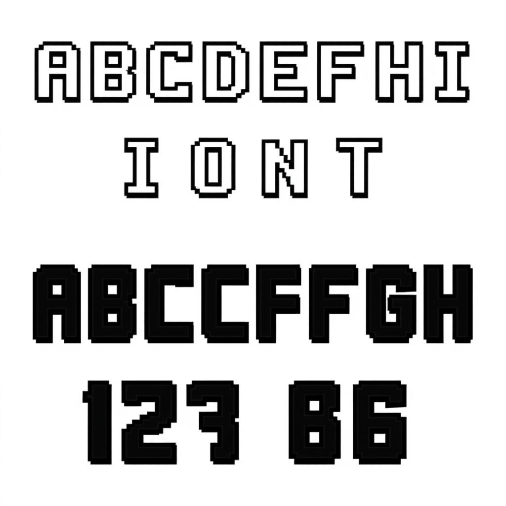 A pixel art font designed for use in a Unity game, displayed on a white background