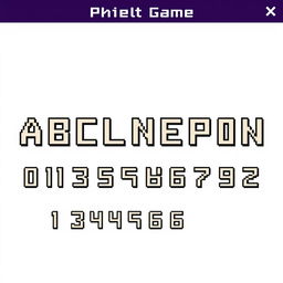 A pixel art font designed for use in a Unity game, displayed on a white background