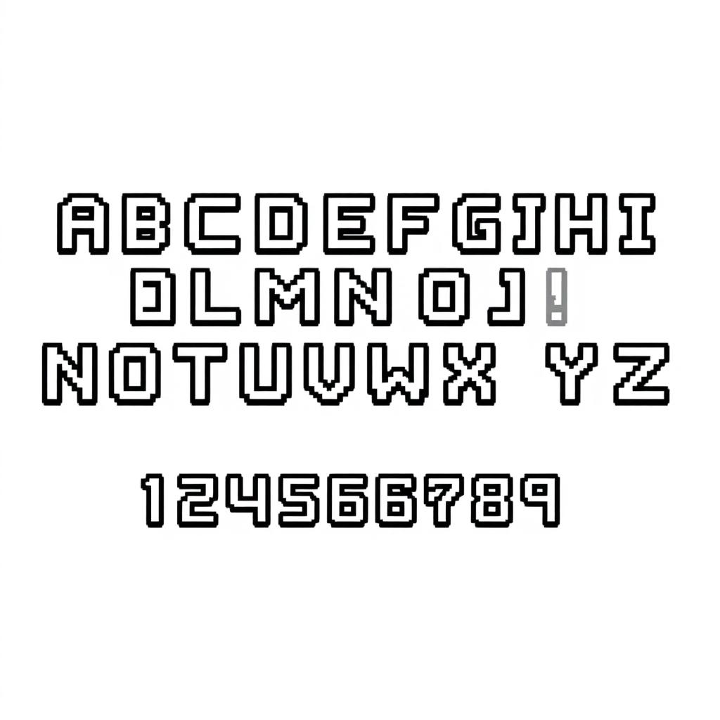 A pixel art font designed for use in a Unity game, displayed on a white background