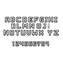 A pixel art font designed for use in a Unity game, displayed on a white background