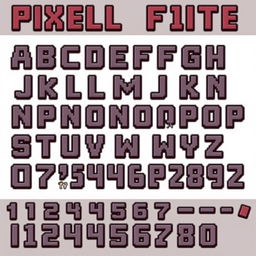 A complete English alphabet pixel art font designed for use in a Unity game, displayed on a white background