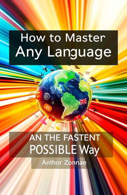 A captivating book cover for "How to Master Any Language in the Fastest Possible Way"