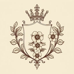 A regal crest featuring intricately engraved flowers in a symmetrical and ornate design