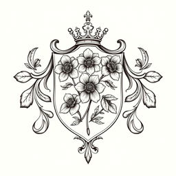 A regal crest featuring intricately engraved flowers in a symmetrical and ornate design