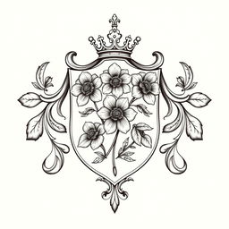 A regal crest featuring intricately engraved flowers in a symmetrical and ornate design