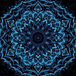A mesmerizing mandala composed of intricate patterns inspired by shadows and ice, titled "PROPHECY OF ICE AND SHADOW"