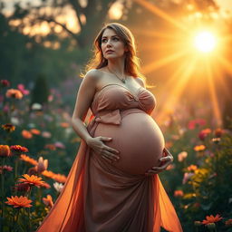 A fantasy depiction of a woman, symbolically representing fertility and abundance, imagined as being pregnant with 100 babies