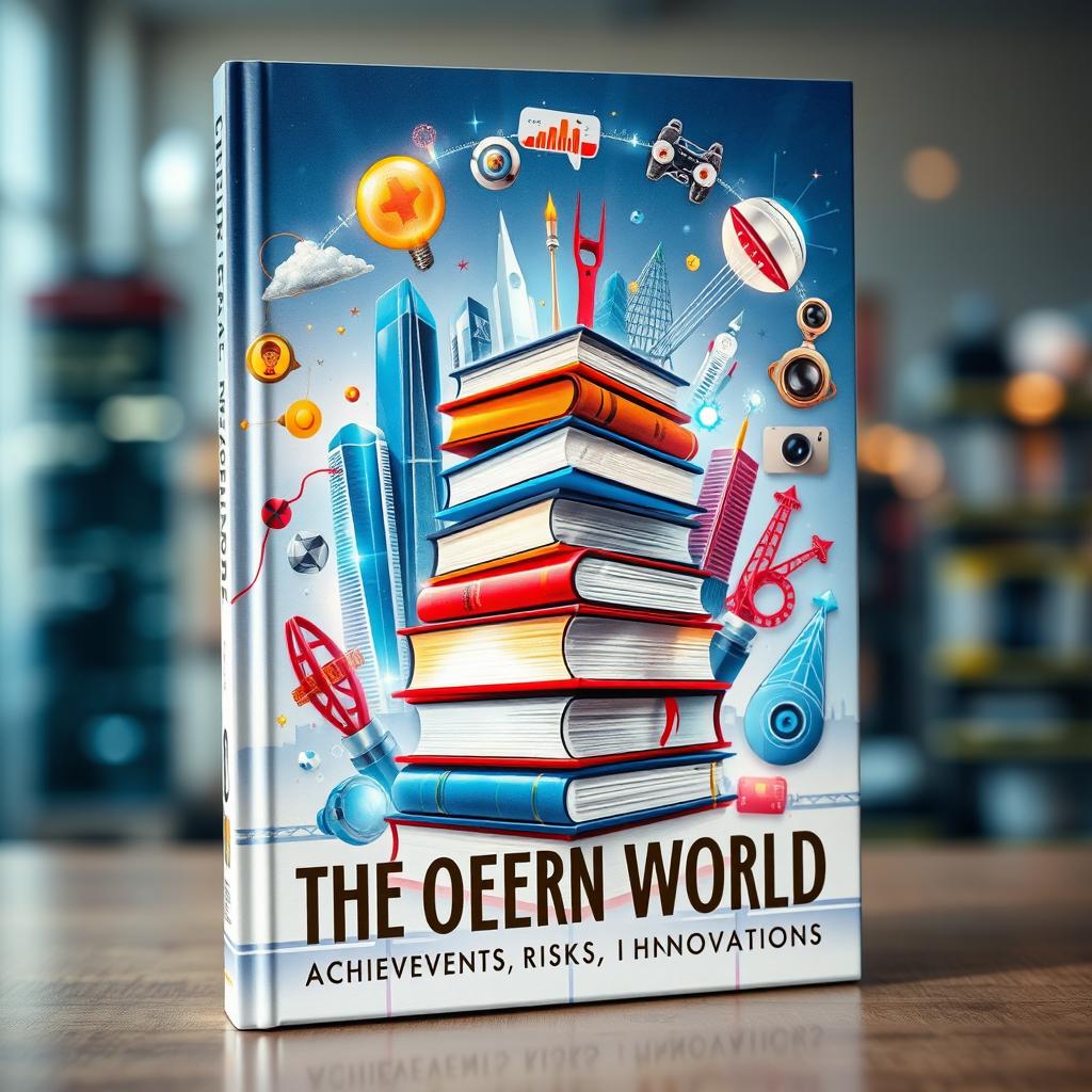 A visually striking book cover illustrating 'The Modern World: Achievements, Risks, Innovations'