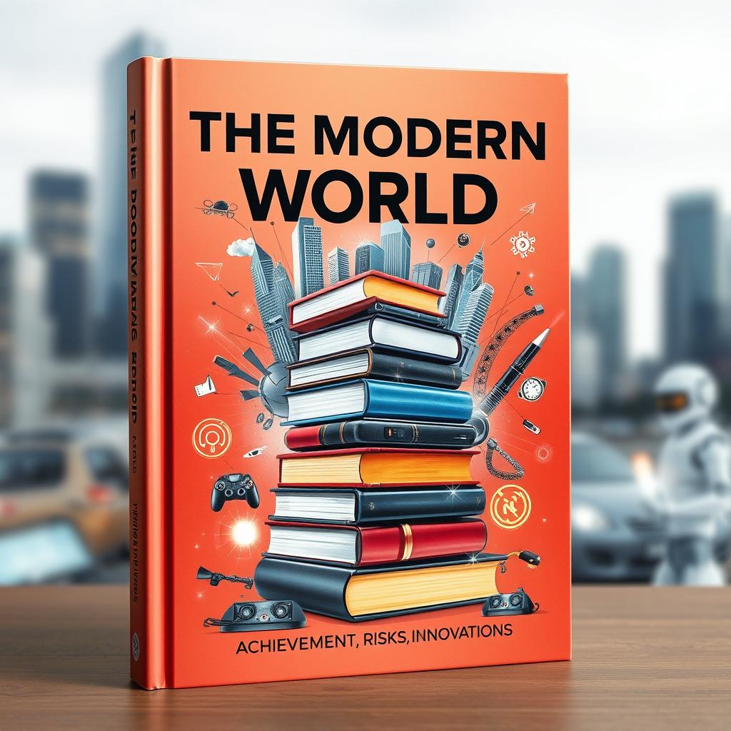 A visually striking book cover illustrating 'The Modern World: Achievements, Risks, Innovations'