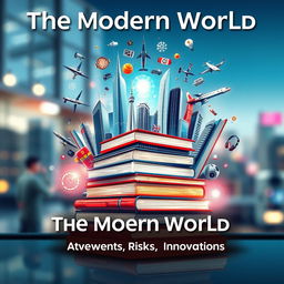 A visually striking book cover illustrating 'The Modern World: Achievements, Risks, Innovations'