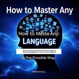 A striking book cover for "How to Master Any Language in the Fastest Possible Way"