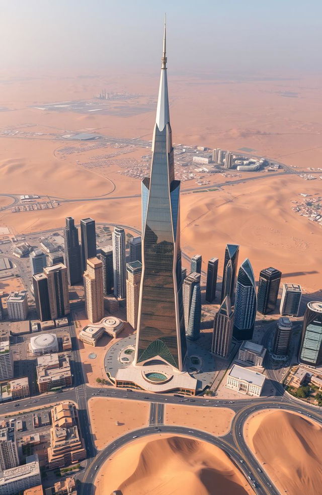 a stunning aerial view of the tallest city in North Africa, featuring the tallest mall in the region