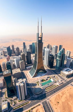 a stunning aerial view of the tallest city in North Africa, featuring the tallest mall in the region