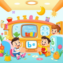 an imaginative and colorful scene inspired by the style of a children's educational TV show, featuring friendly cartoon characters engaging in fun and educational activities