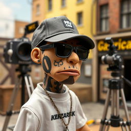 Create a full-sized stop-motion puppet inspired by Russian rapper Kizaru, designed in the style of the 'Peter and the Wolf' stop-motion film