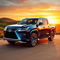 A futuristic 2025 Lexus GX pickup truck, featuring an advanced and sleek design