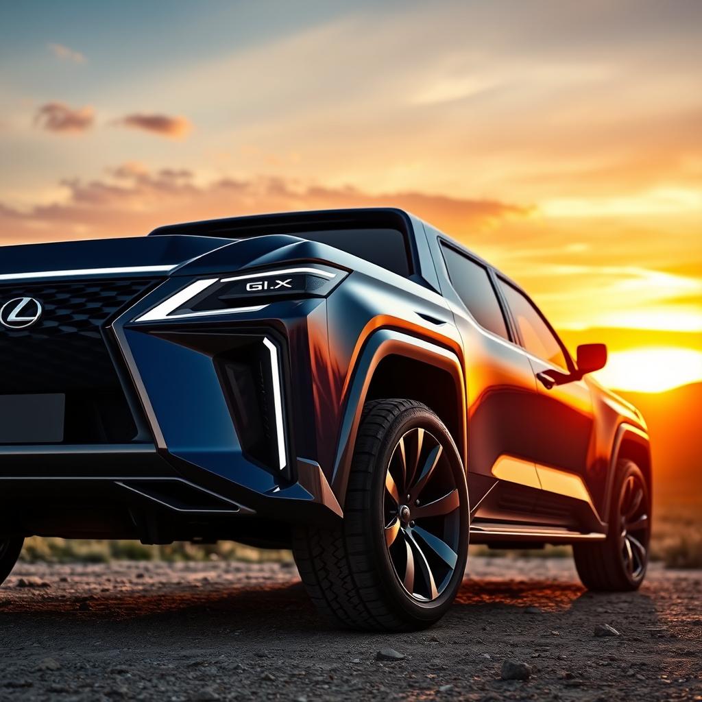 A futuristic 2025 Lexus GX pickup truck, featuring an advanced and sleek design