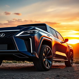 A futuristic 2025 Lexus GX pickup truck, featuring an advanced and sleek design