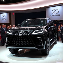 A futuristic 2025 Lexus GX pickup truck displayed at an elegant car presentation event