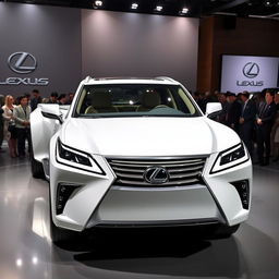 A futuristic 2025 Lexus GX pickup truck displayed at an elegant car presentation event