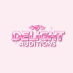 A stunning logo design for a Kpop group featuring the bold writing "DELIGHT AUDITIONS"