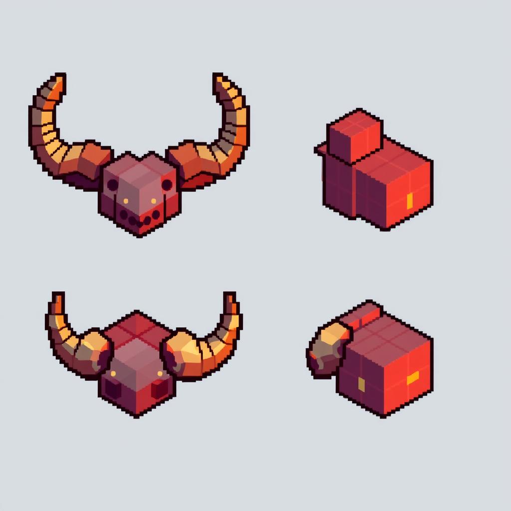 Minecraft-inspired pixel art of horns, designed with vibrant and detailed coloring, capturing the essence of a classic Minecraft texture