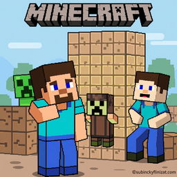 Humorous pixel art in the style of Minecraft, featuring classic Minecraft elements like blocks, characters such as Steve or a Creeper, and other iconic Minecraft items transformed into a funny scene