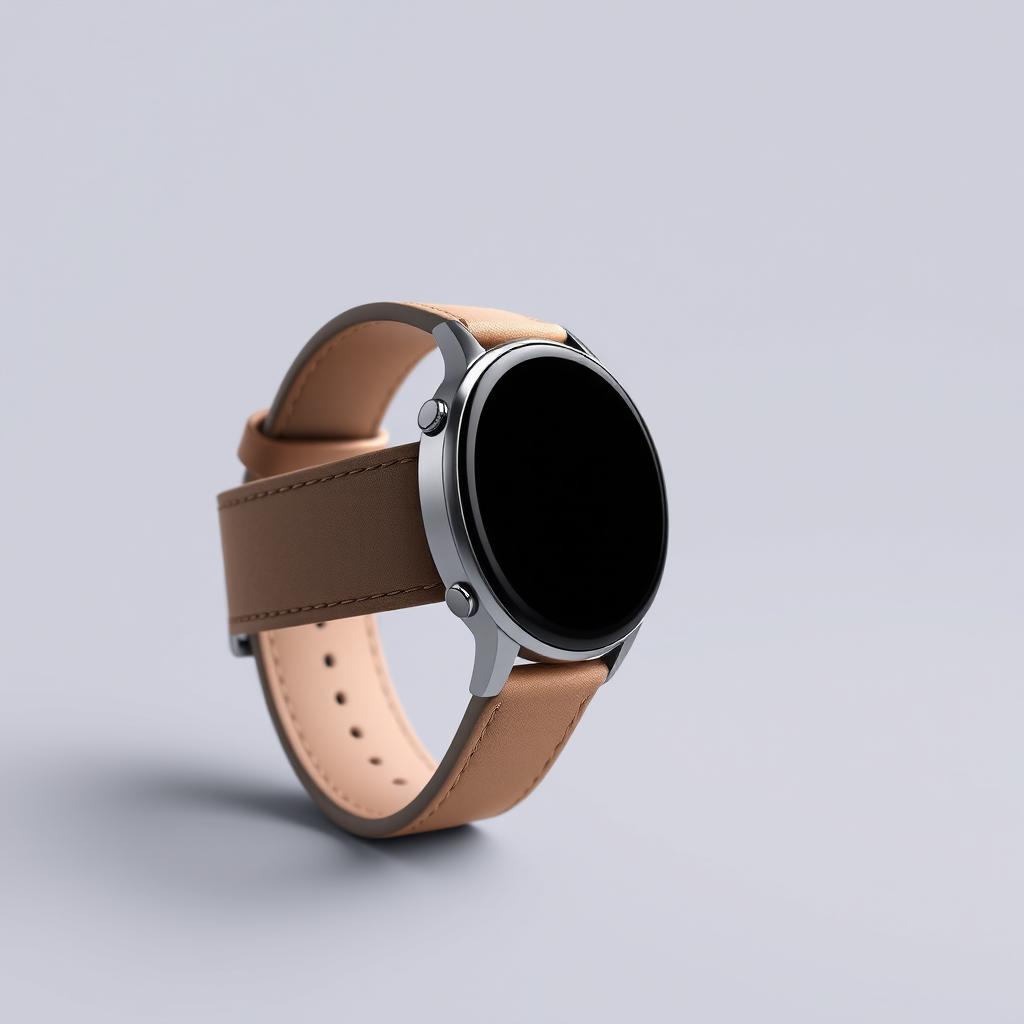 A sleek smartwatch viewed from a perfect 90-degree profile angle, with its strap fully extended to highlight the seamless design and elegant contours