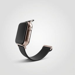 A sleek smartwatch viewed from a perfect 90-degree profile angle, with its strap fully extended to highlight the seamless design and elegant contours