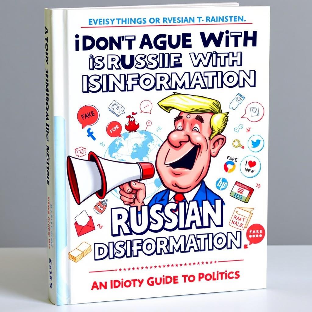 A satirical book cover titled 'Everything I Don't Agree With is Russian Disinformation: An Idiot's Guide To Politics'