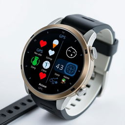 A modern Garmin-style smartwatch displaying various functionalities on its sleek digital interface