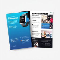 A promotional brochure for a cutting-edge smartwatch, designed with a sleek and modern layout