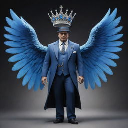 A intimidating mafia boss character, adorned with ethereal blue wings, standing proudly with a crown bearing the numeral 4.