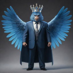 A intimidating mafia boss character, adorned with ethereal blue wings, standing proudly with a crown bearing the numeral 4.