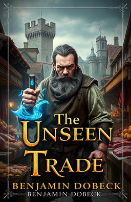 A captivating book cover for the fantasy novel 'The Unseen Trade' by Benjamin Dobeck