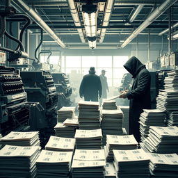 A modern printing press, symbolizing the art of sovereignty, manipulated by imposters